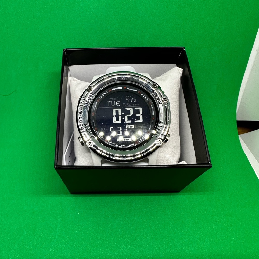 Active Silver Digital Sports Watch. White. New in box.